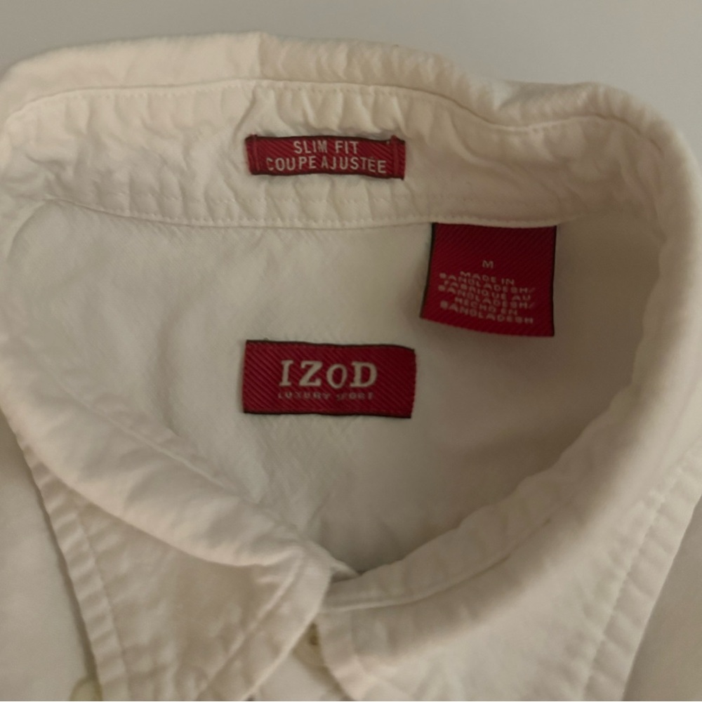 IZOD Men’s Slim Fit Collared Long Sleeve Button Dress Shirt White Size M - Picture 6 of 6